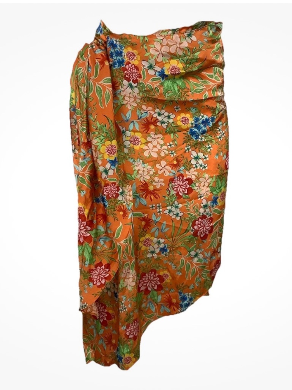 Vici Sz S Floral Print Satin Wrap Sarong Vacation Beach Swim Cover Skirt